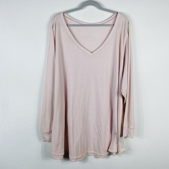 Torrid Plus Size 6X Girlfriend V-Neck Long Sleeve Tee Top Pink Cotton Blend - Picture 3 of 7
